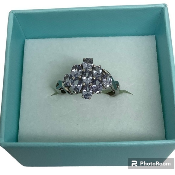 Sterling silver blue topaz cluster pyramid ring - Picture 1 of 5